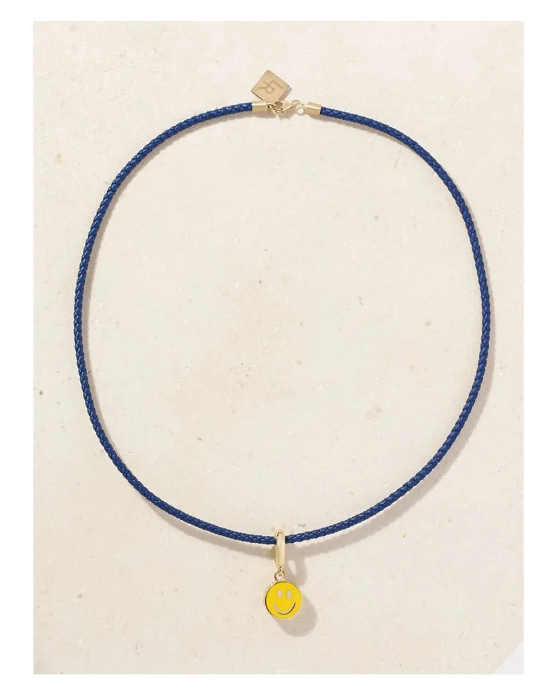 Lauren Rubinski Kette Aus Leder Und 14 Karat Gold Mit Emaille - Blau Blau