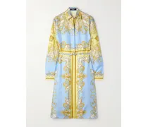 Belted Printed Silk-twill Dress - Blue