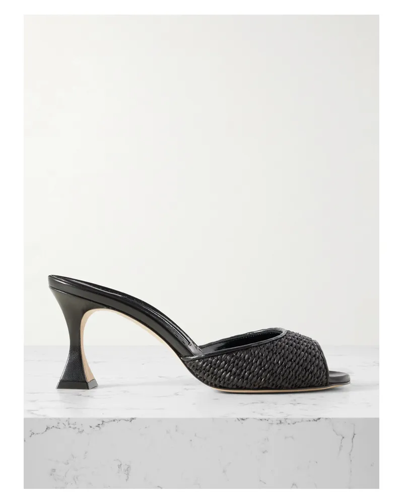 Manolo Blahnik Jadara 70 Mules Aus Raffiabast Mit Lederbesätzen - Schwarz Schwarz