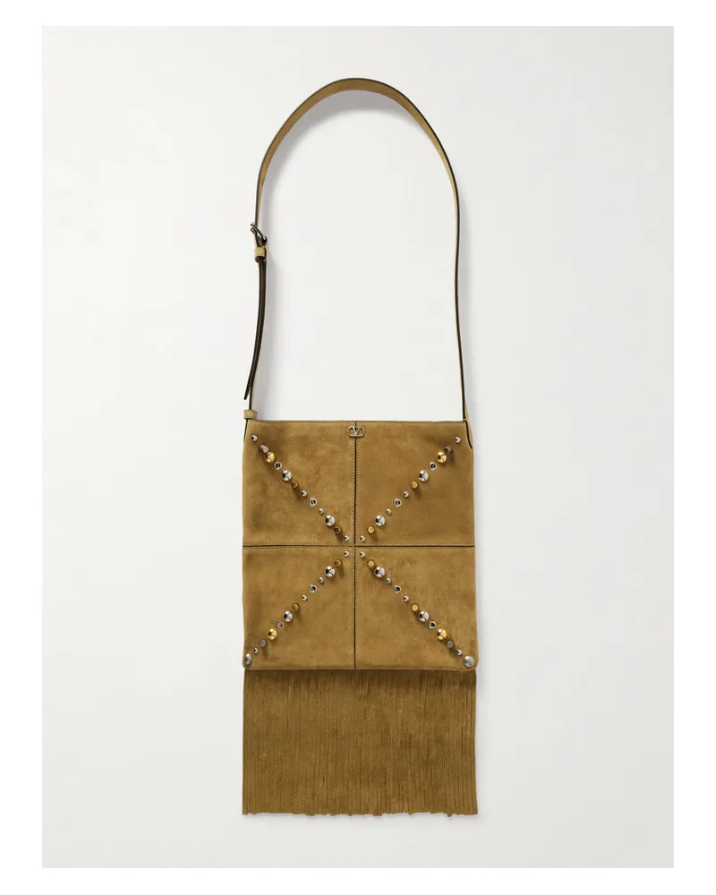 Valentino Garavani Nellcote Schultertasche Aus Veloursleder Mit Fransen Und Nieten - Braun Braun