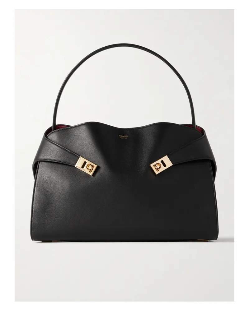 Ferragamo Hug Medium Leather Tote - Black Black