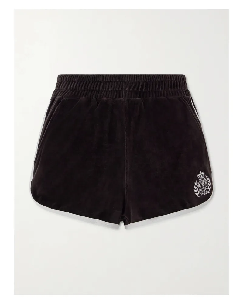 SPORTY & RICH Shorts Aus Baumwollvelours Mit Stickerei - Braun Braun