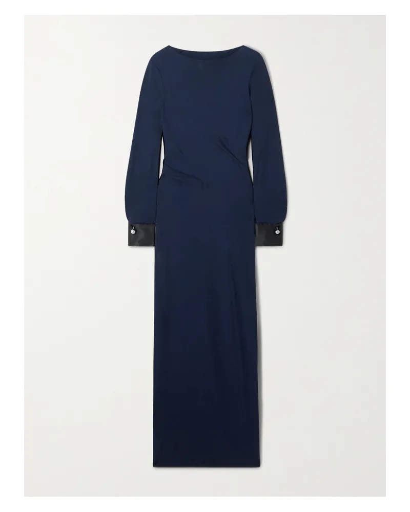 Lanvin Draped Satin-trimmed Crepe Maxi Dress - Blue Blue