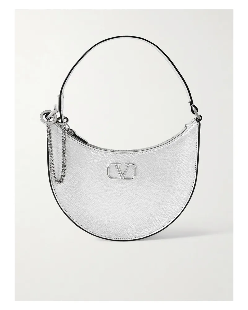 Valentino Garavani Vlogo Kleine Schultertasche Aus Strukturiertem Metallic-leder - Silber Silber