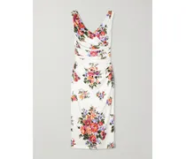 Off-the-shoulder Floral-print Satin Midi Dress - White