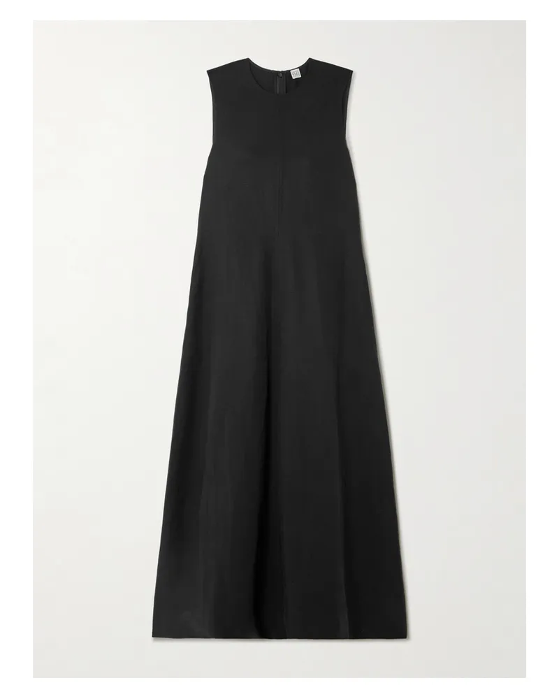 Totême Midikleid Aus Einer Lyocell-leinenmischung - Schwarz Schwarz