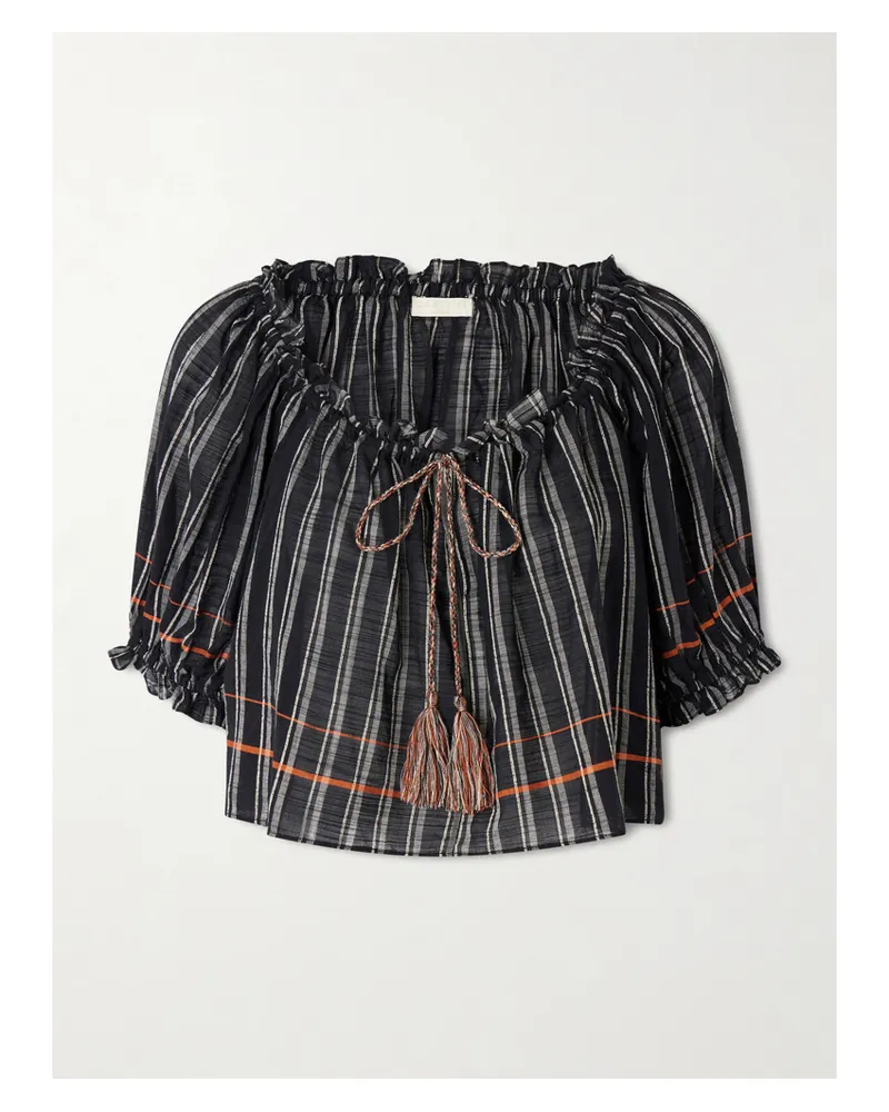 Ulla Johnson Paros Bluse Aus Gestreiftem Baumwoll-voile - Schwarz Schwarz