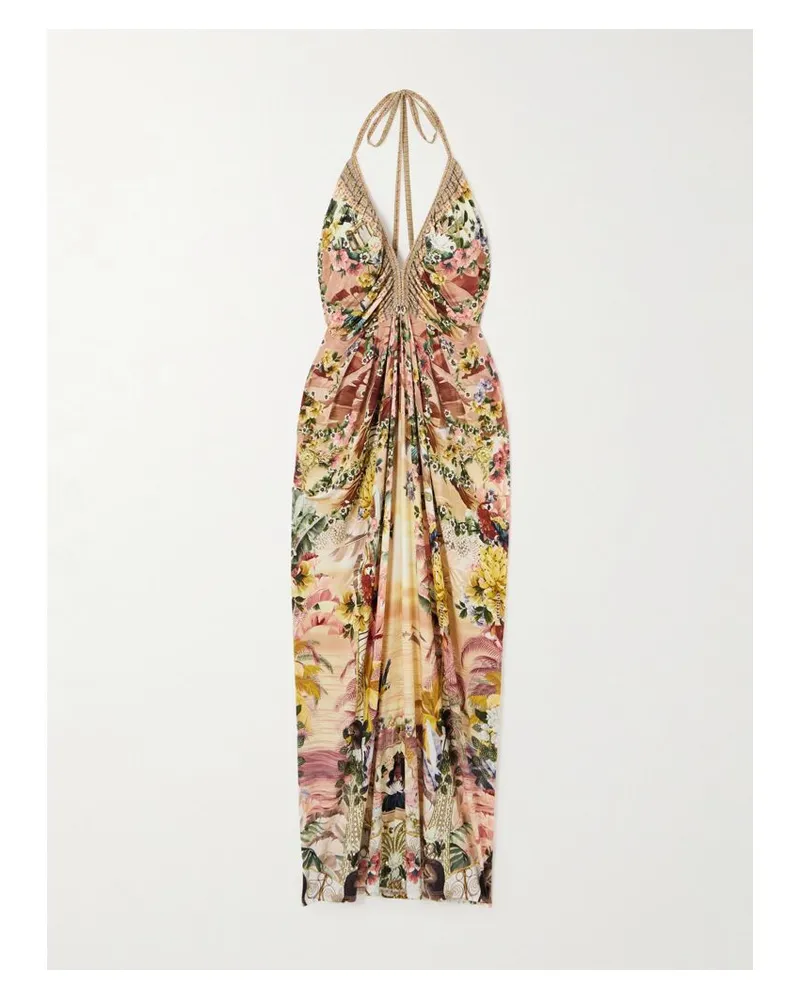 Camilla The White Lotus Maxikleid Aus Bedrucktem Seiden-jersey Mit Kristallen - Pink Pink
