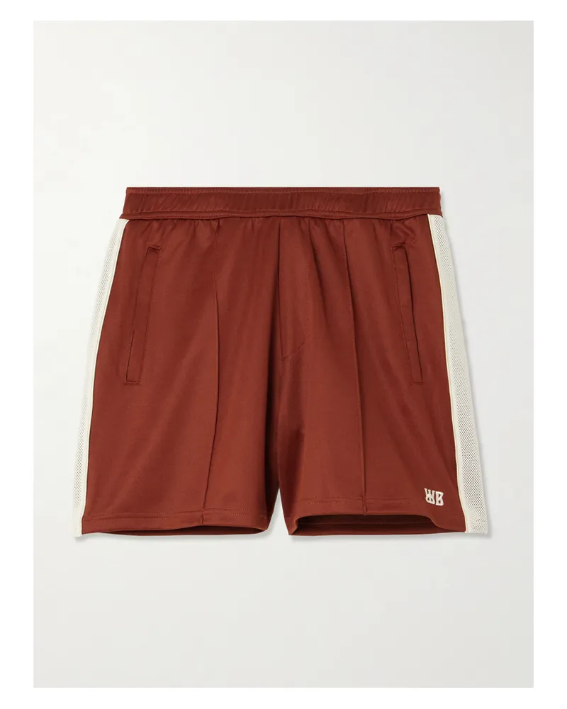 Wales Bonner Motion Embroidered Mesh-trimmed Jersey Shorts - Brown Brown