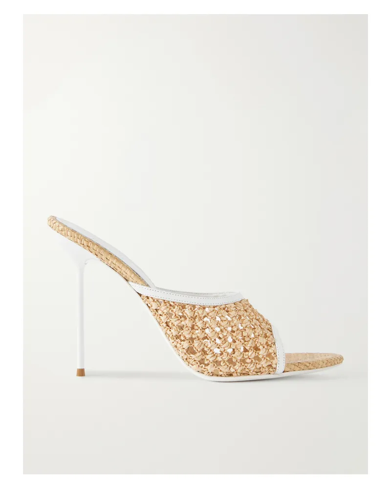 Paris Texas Lidia Leather-trimmed Straw Mules - Neutrals Neutrals
