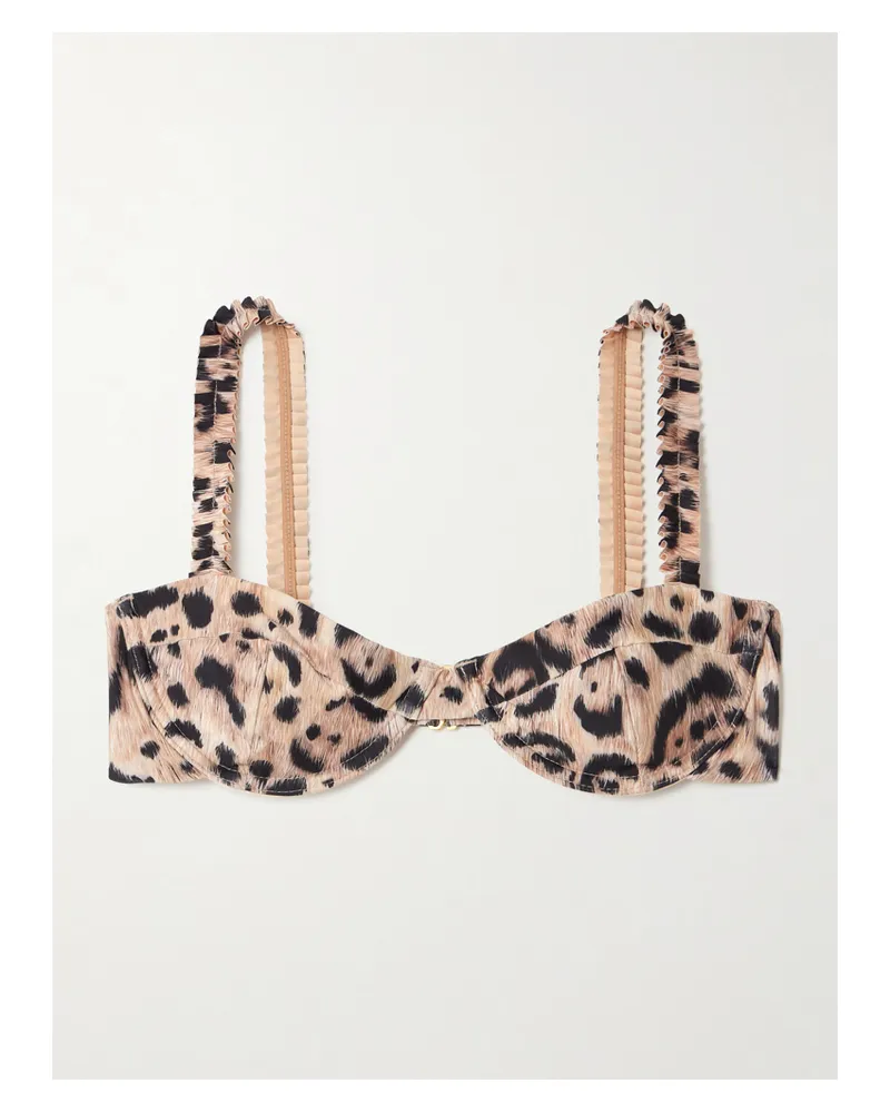 AGUA BENDITA Agraz Bikini-oberteil Aus Recyceltem Stretch-material Mit Leopardenprint Und Rüschen - Animal-Print Animal-print