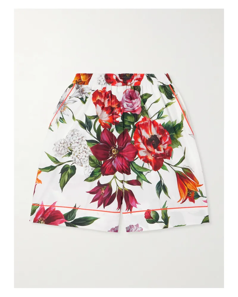 Dolce & Gabbana Shorts Aus Baumwollpopeline Mit Blumenprint - Weiß Weiß