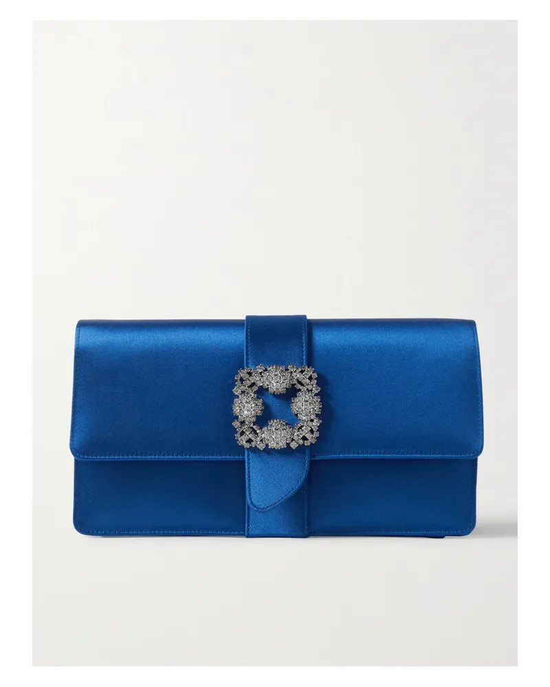 Manolo Blahnik Capri Crystal-embellished Satin Clutch - Blue Blue