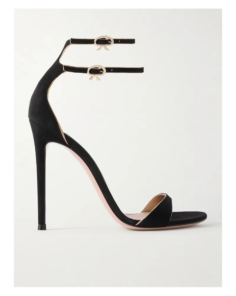 Gianvito Rossi 110 Sandalen Aus Veloursleder Mit Metallic-lederbesätzen - Schwarz Schwarz