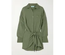 Sara Tie-front Crinkled Cotton-gauze Mini Shirt Dress - Green