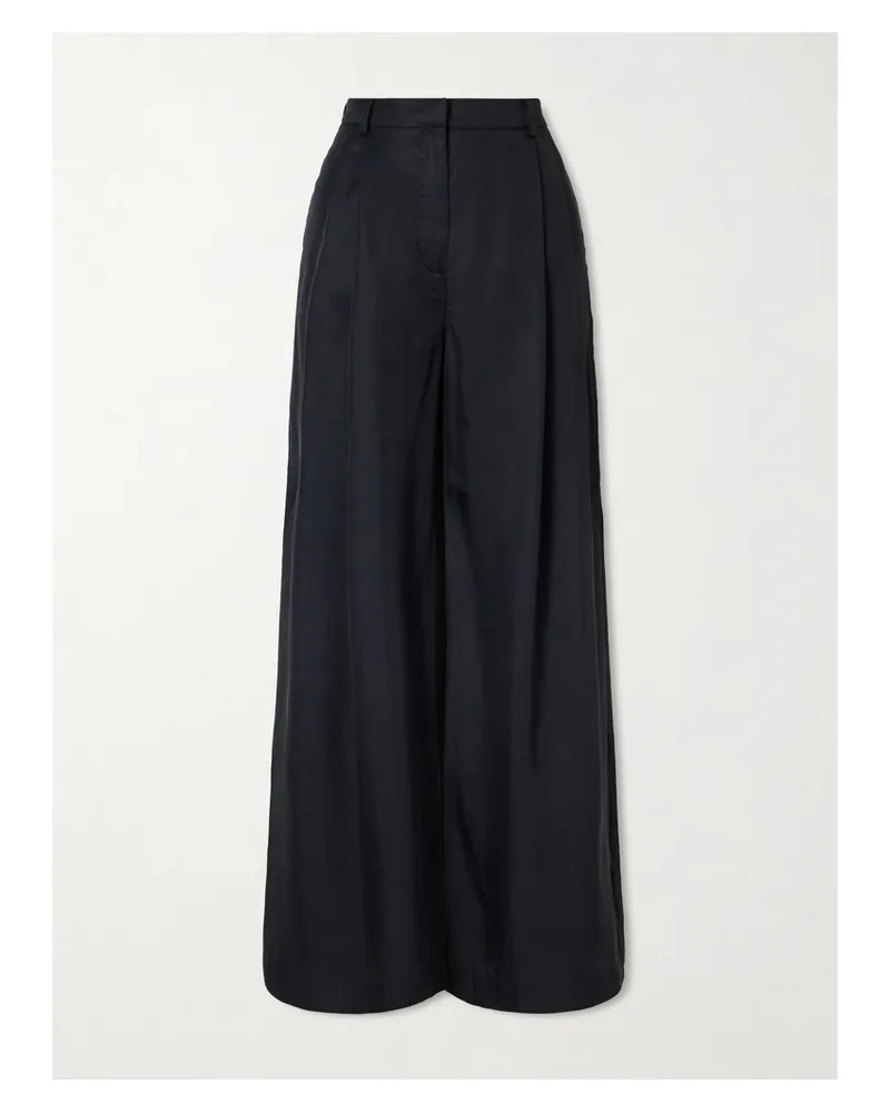 FRANKIE Shop Marfa Bundfaltenhose Mit Weitem Bein Aus Twill - Schwarz Schwarz