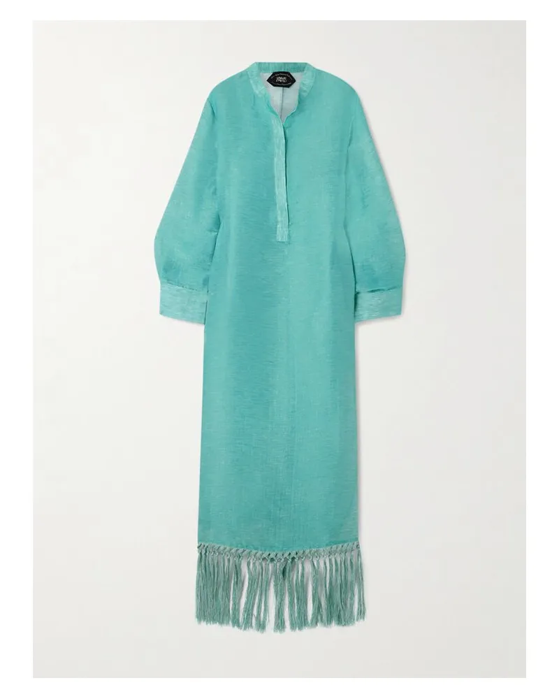 Taller Marmo Bahamas Maxikleid Aus Einer Leinenmischung Mit Fransen - Blau Blau
