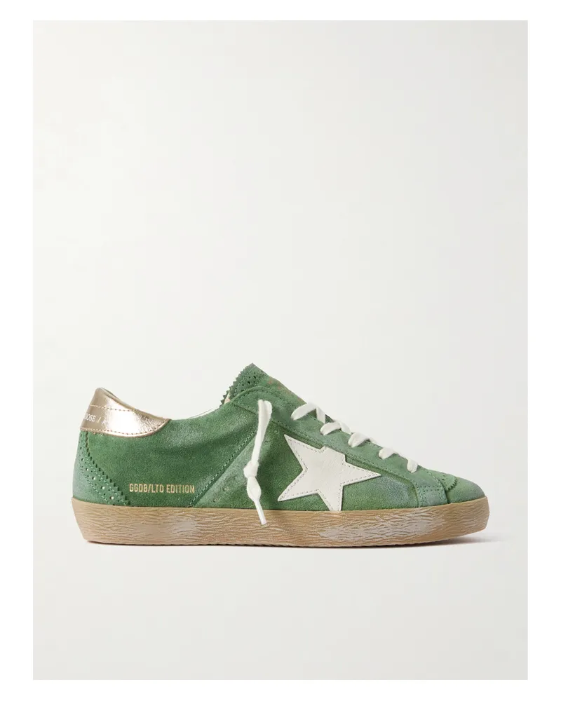 Golden Goose Super-star Sneakers Aus Veloursleder Mit Metallic-lederbesätzen In Distressed-optik - Grün Grün