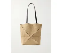 Paula's Ibiza Puzzle Fold Medium Leather-trimmed Raffia Tote - Neutrals