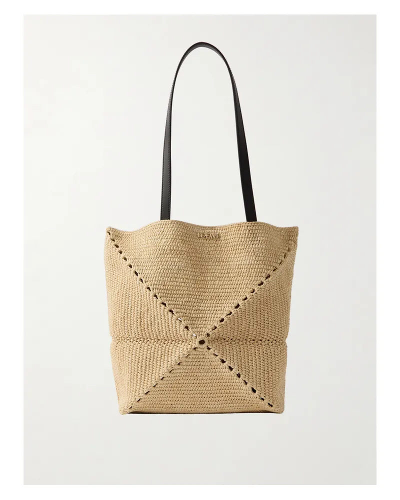 Loewe Paula's Ibiza Puzzle Fold Medium Leather-trimmed Raffia Tote - Neutrals Neutrals