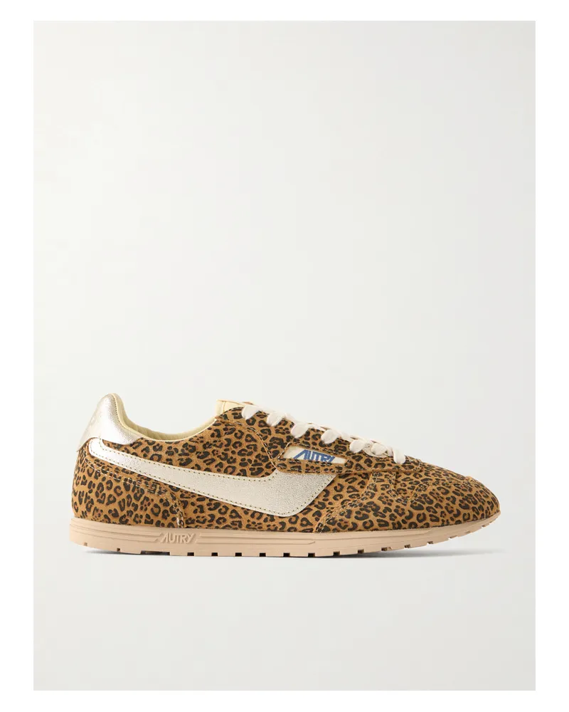 AUTRY Windspin Leopard-print Knit And Suede Sneakers - Animal print Animal