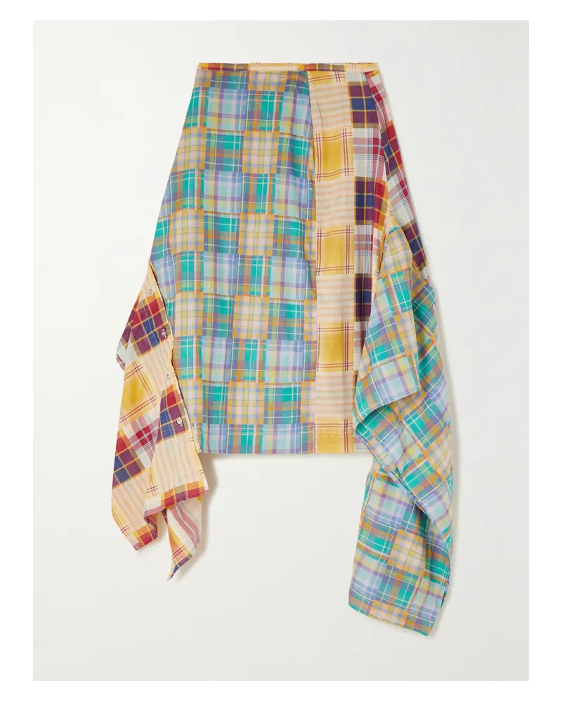 Marques ' Almeida Asymmetrischer Midirock Aus Karierter Baumwolle Mit Zierknöpfen - Blau Blau