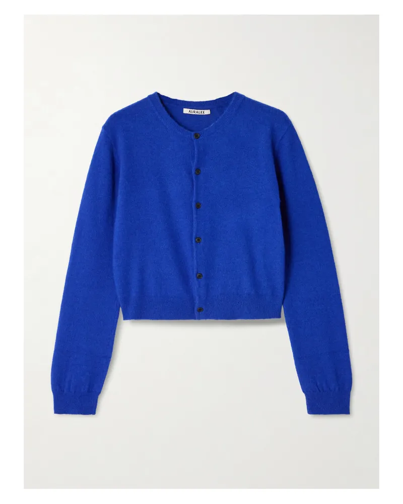 AURALEE Brushed Cashmere And Cotton-blend Cardigan - Blue Blue