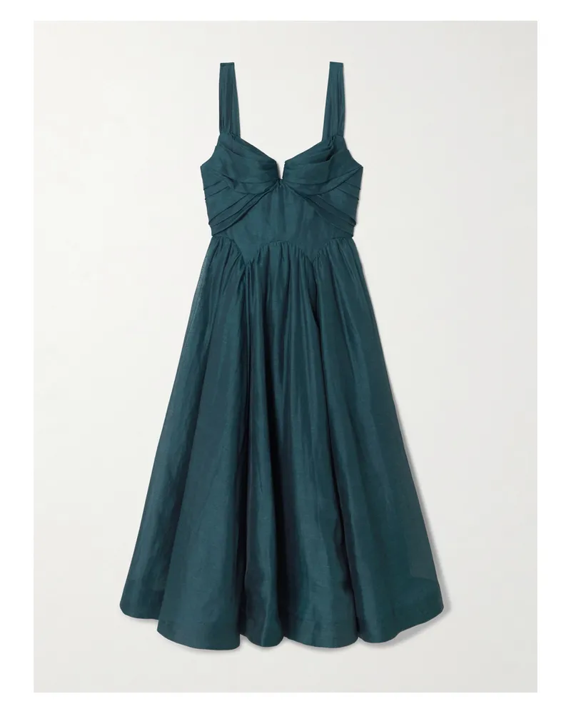 Zimmermann Rebellion Linen And Silk-blend Bustier Midi Dress - Blue Blue