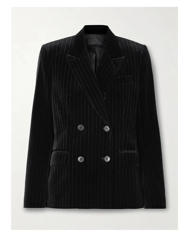 Nili Lotan Veda Doppelreihiger Blazer Aus Baumwollsamt Mit Streifen In Metallic-optik - Schwarz Schwarz