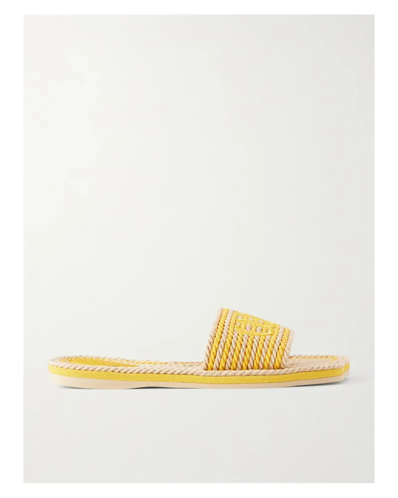 Chloé Embroidered Striped Cord Slides - Yellow Yellow