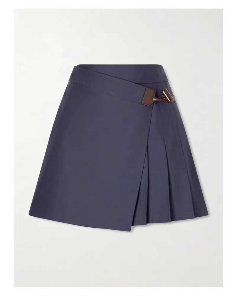 Loewe Pleated Leather-trimmed Cotton-blend Mini Skirt - Blue Blue