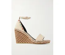 Rockstud 105 Bead-embellished Suede Espadrille Wedge Sandals - Brown