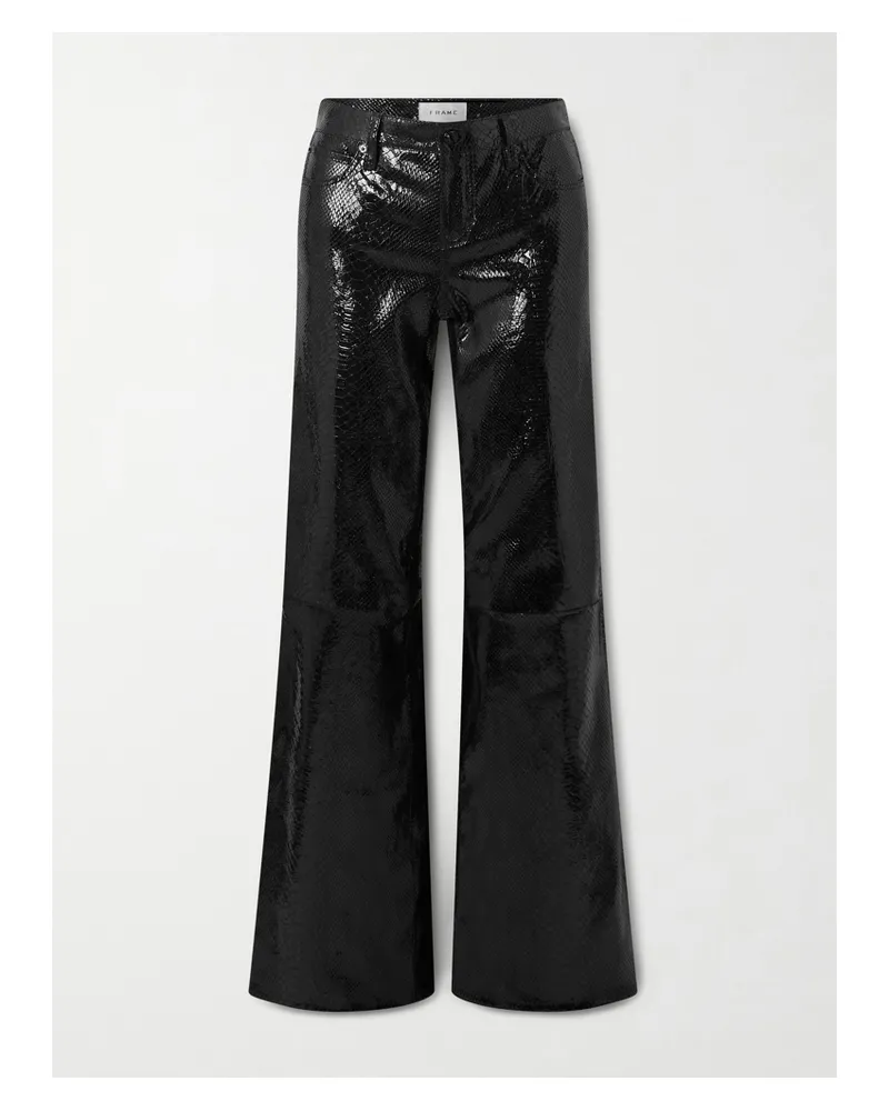 Frame Denim Rodeo Croc-effect Leather Flared Pants - Black Black