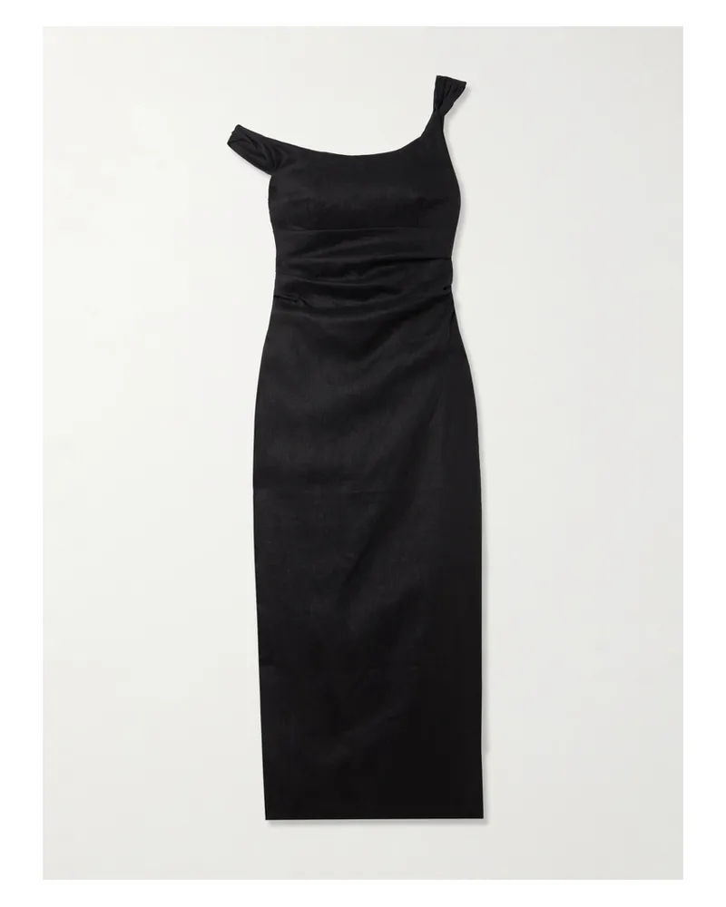 SIR Midikleid Aus Leinen Mit Raffungen Und Twist-details - Schwarz Schwarz
