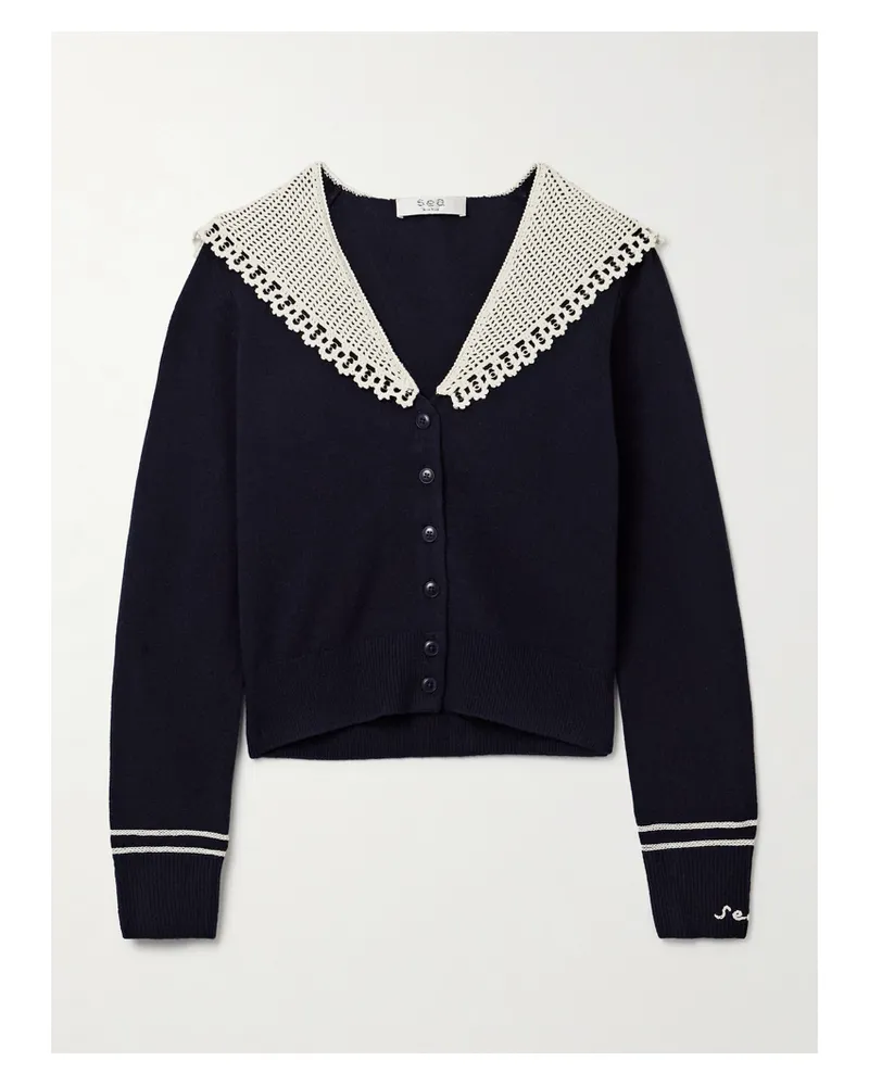 Sea Marie Cardigan Aus Merinowolle Mit Besatz Aus Gehäkelter Baumwolle - Blau Blau