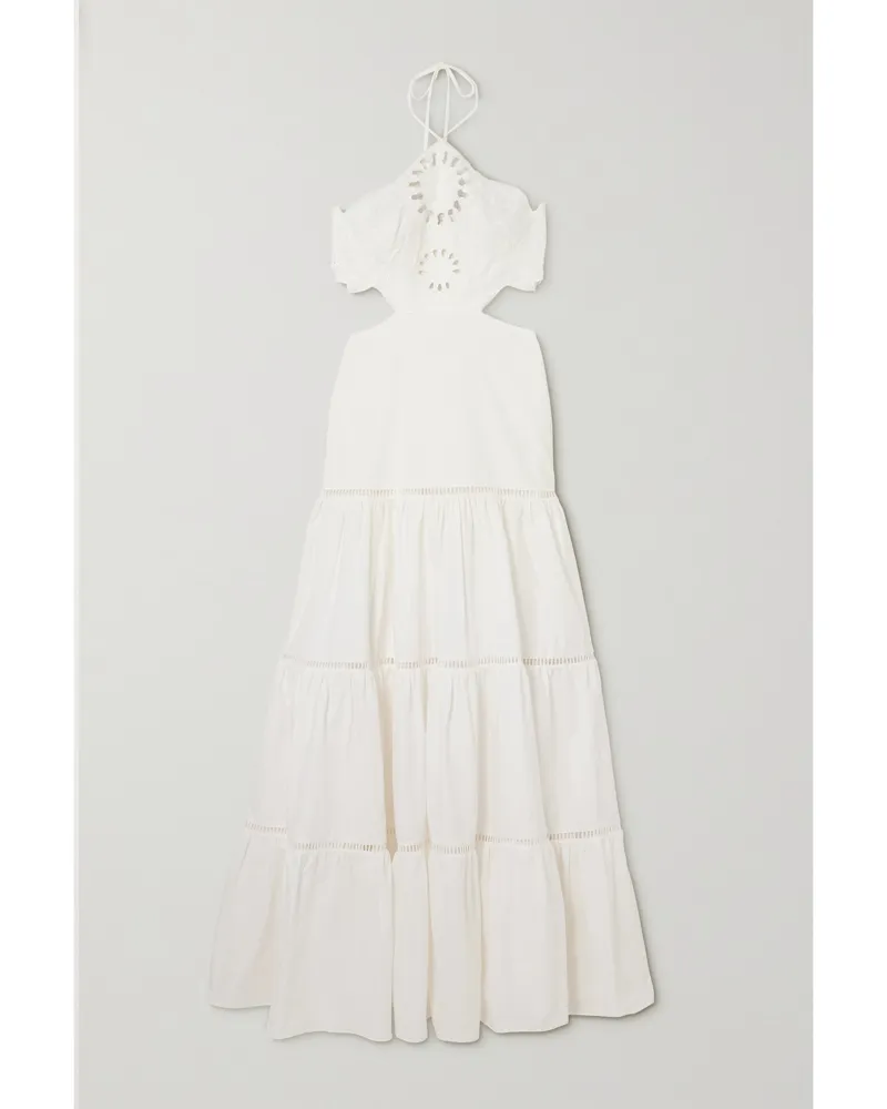 Pat Bo Neckholder-maxikleid Aus Popeline Aus Einer Baumwollmischung Mit Lochstickerei - Weiß Weiß