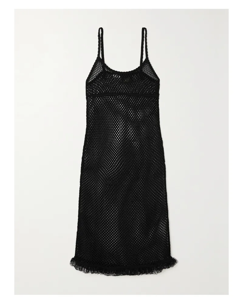 Loewe Paula‘s Ibiza Kleid Aus Lochstrick Mit Fransen - Schwarz Schwarz