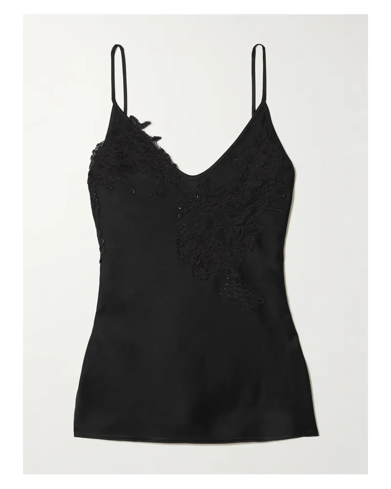 Victoria Beckham Top Aus Glänzendem Crêpe Mit Spitzenbesätzen - Schwarz Schwarz