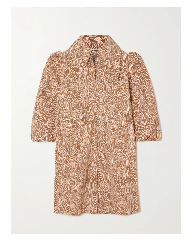 BATSHEVA Robin Minikleid Aus Bedruckter Baumwollpopeline Mit Verzierungen - Braun Braun