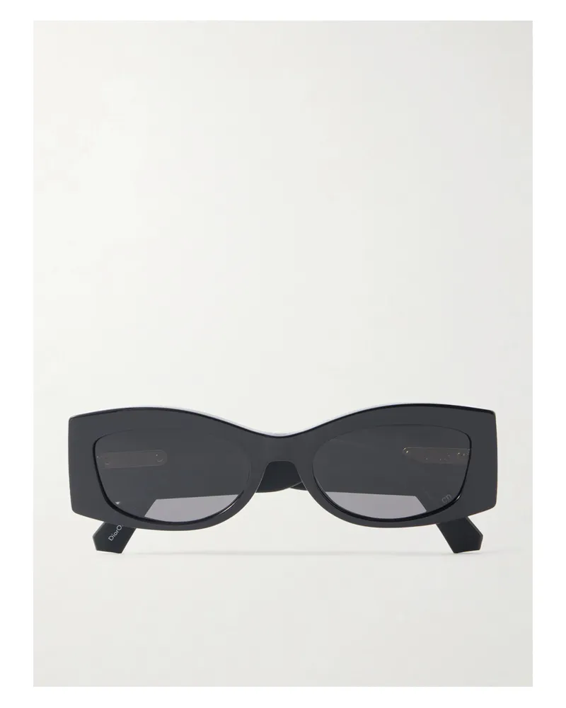 Dior Diorombre S1i Rectangular-frame Leather-trimmed Acetate Sunglasses - Black Black