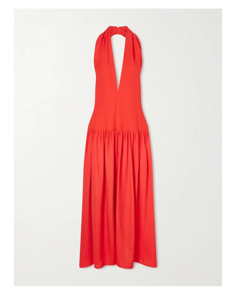 Proenza Schouler Tala Pleated Georgette Halterneck Maxi Dress - Red Red