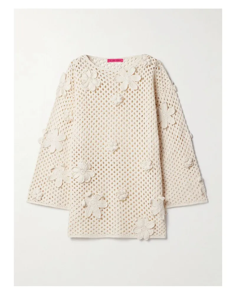 The Elder Statesman Pullover Aus Baumwolle In Lochstrick Mit Applikationen - Elfenbein Elfenbein