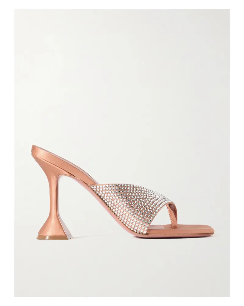 Amina Muaddi Shiona Mules Aus Satin Mit Kristallen - Braun Braun
