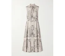 Midi-hemdblusenkleid Aus Bedrucktem Twill Mit Taillenband - Elfenbein