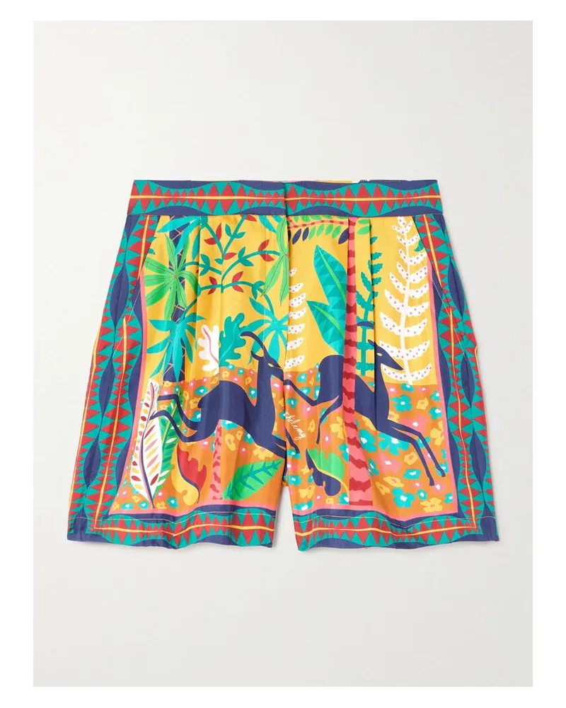 Emporio Sirenuse Louis Barthélemy Shorts Aus Bedrucktem Seiden-twill Mit Falten - Gelb Gelb