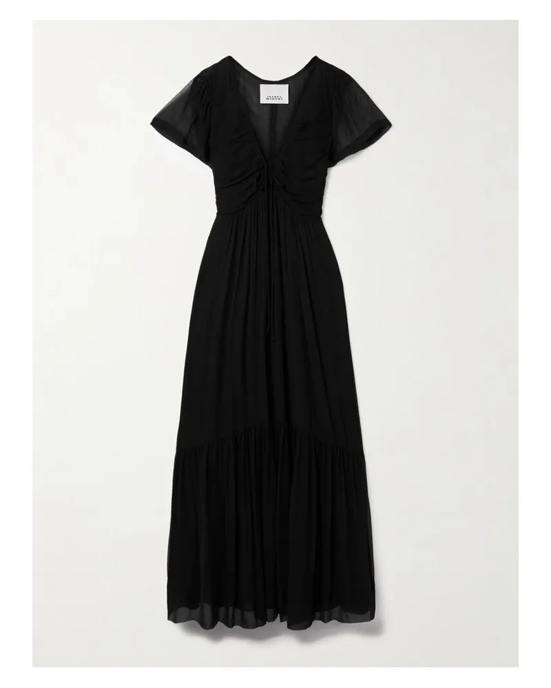 Isabel Marant Agathe Maxikleid Aus Seidenkrepon Mit Und Raffungen - Schwarz Schwarz