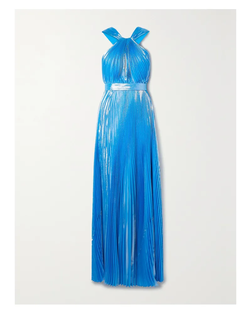 SEMSEM Neckholder-robe Aus Plissiertem Lamé Aus Einer Seiden-lurex®-mischung Mit Cut-out - Blau Blau