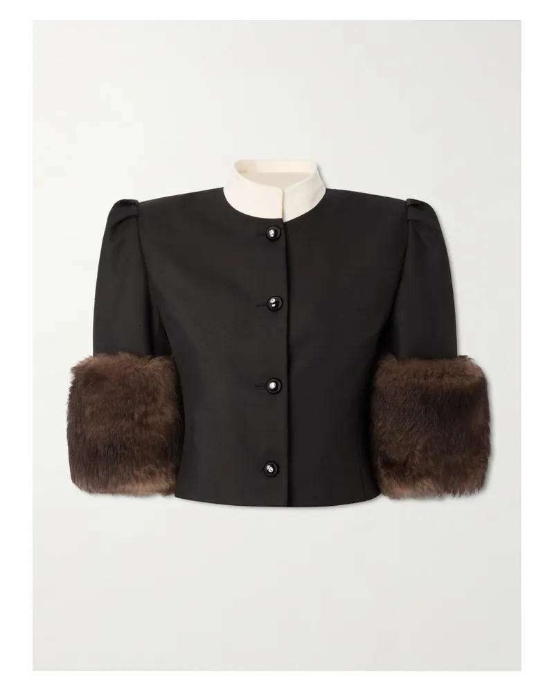 Valentino Garavani Verkürzte Seidenjacke Mit Shearling-besätzen Und Verzierungen - Schwarz Schwarz