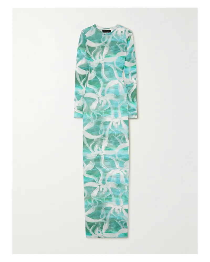 Louisa Ballou High Tide Maxikleid Aus Recyceltem Stretch-tüll Mit Blumenprint - Blau Blau