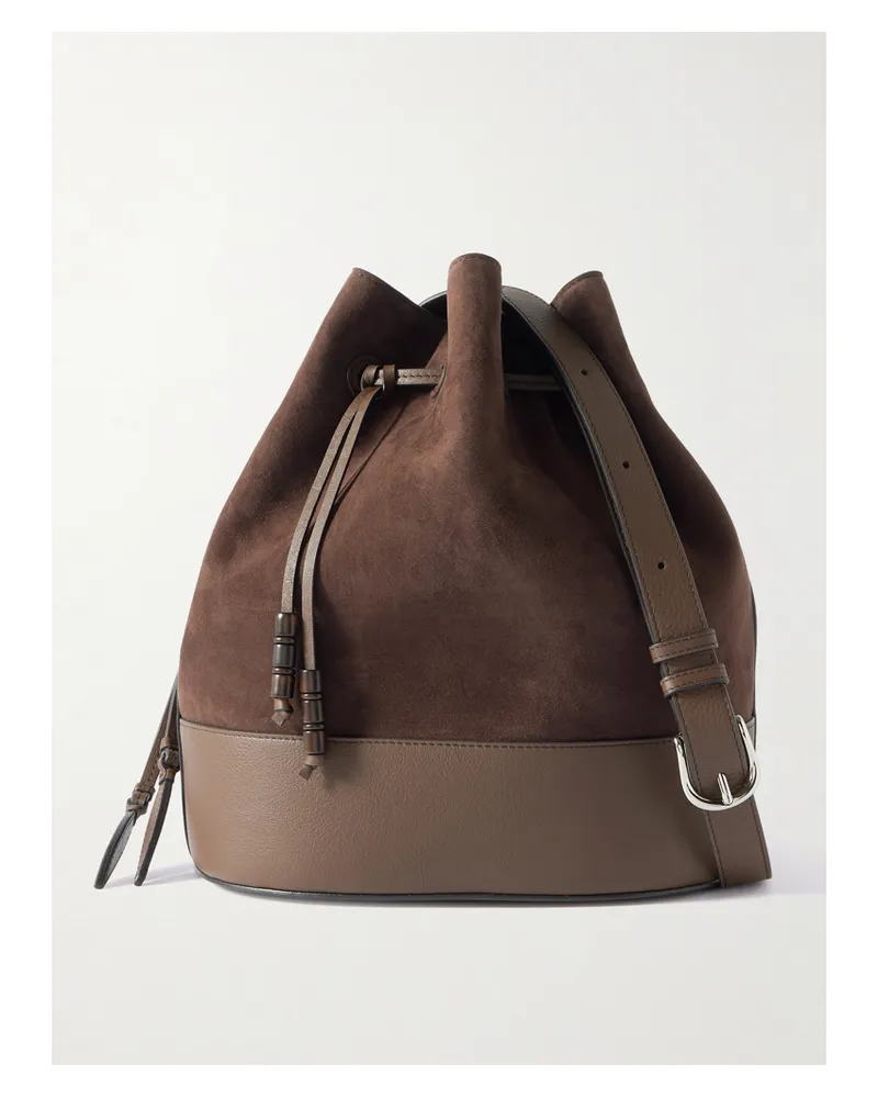 Hunting Season Extra Large Drawstring Leather-trimmed Suede Bucket Bag - Brown Brown